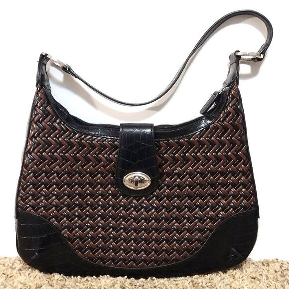 Coldwater Creek Shoulder Bag Brown and Black Woven Twist Lock Closure Purse - Picture 1 of 9